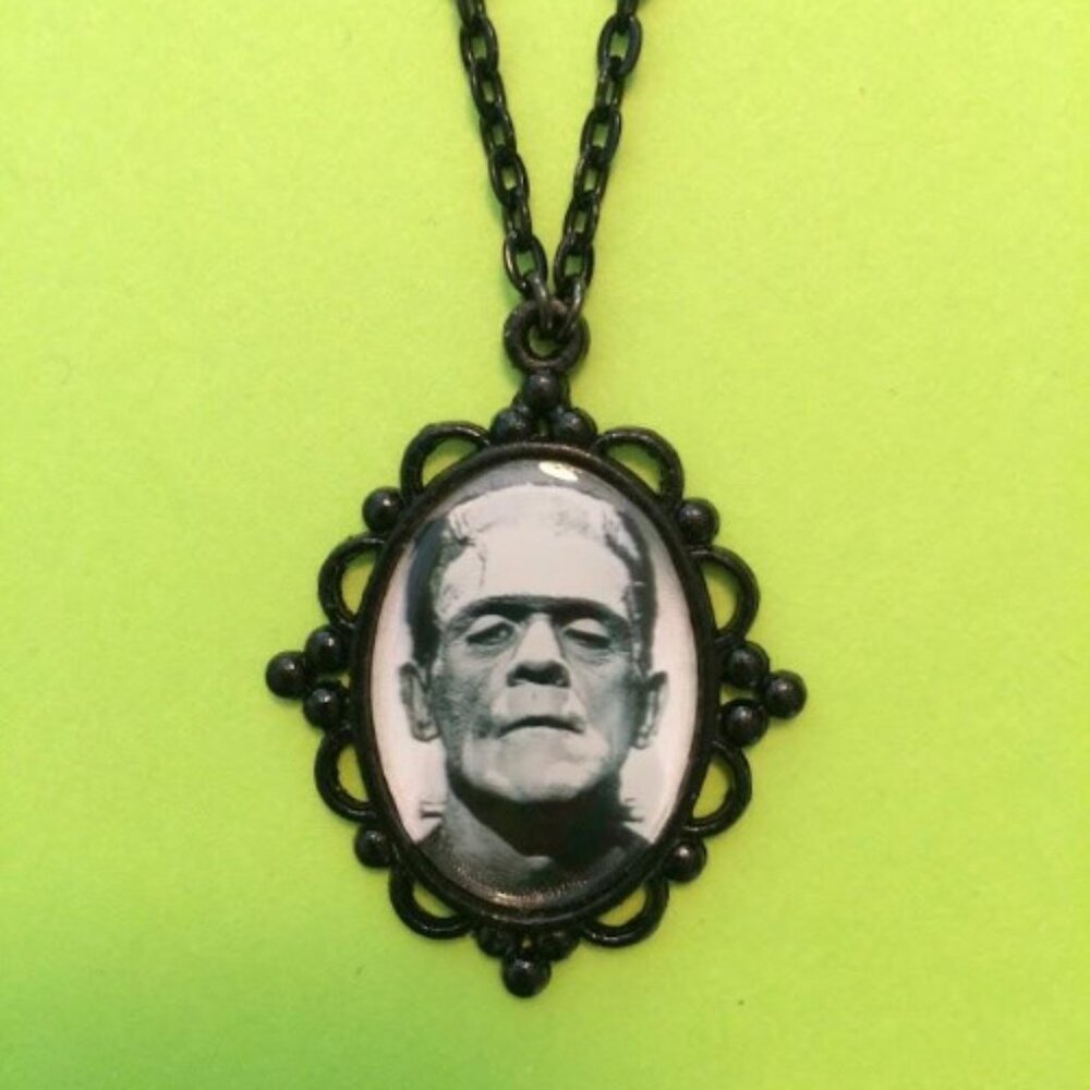 Classic Horror Movie Frankenstein Monster Black Metal Pendant Necklace Hot Topic - Picture 4 of 5